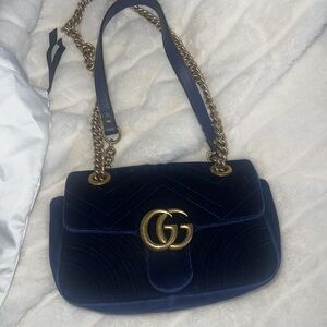 Gucci Blue Velvet GG Marmont Shoulder Bag